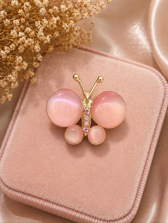 Jewelry - Pink Butterfly Brooch Pin - Elegant Pink Cabochon Accent